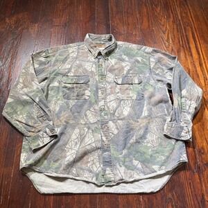 Vintage Duxbak Shirt Mens XL Camo Realtree Hardwoods Faded Hunting Outdoor